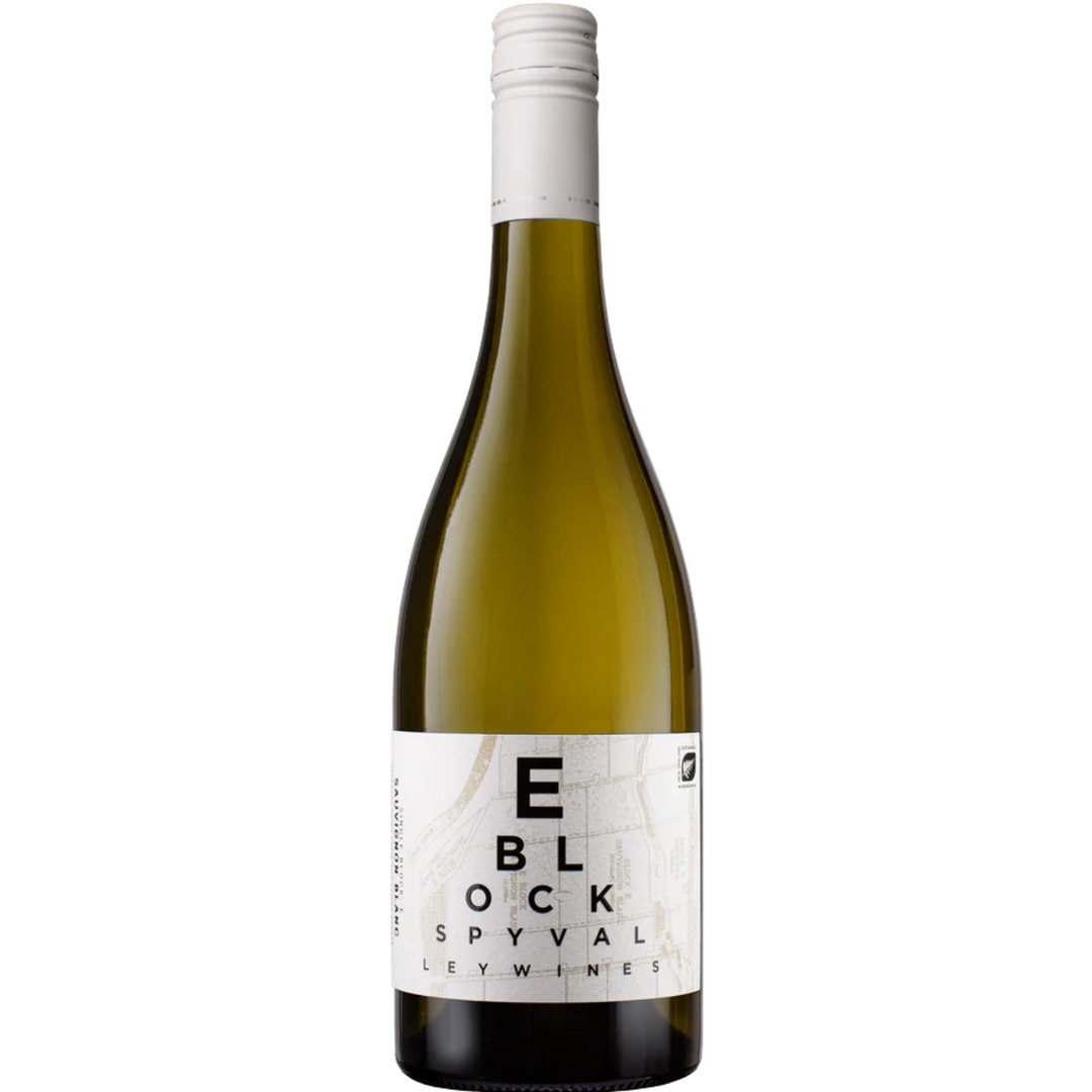Bottle of Spy Valley E Block Sauvignon Blanc 2022, a white wine from Marlborough, New Zealand.