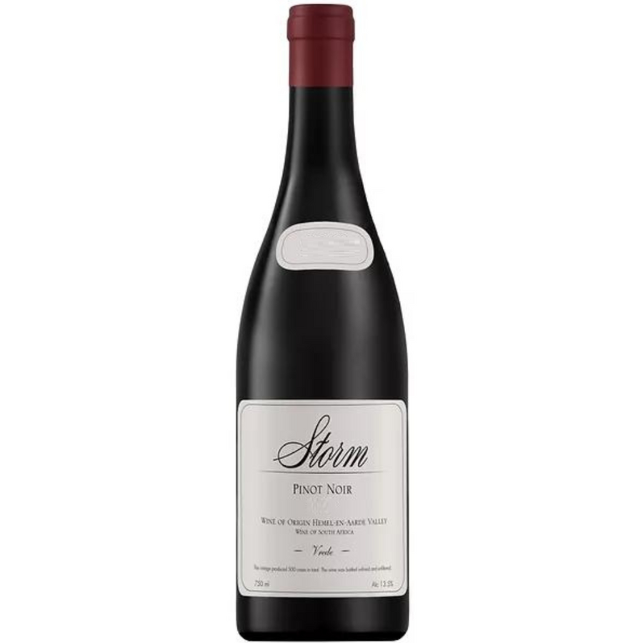 Bottle of Storm Vrede Pinot Noir 2022, a red wine from Hemel-en-Aarde, South Africa.