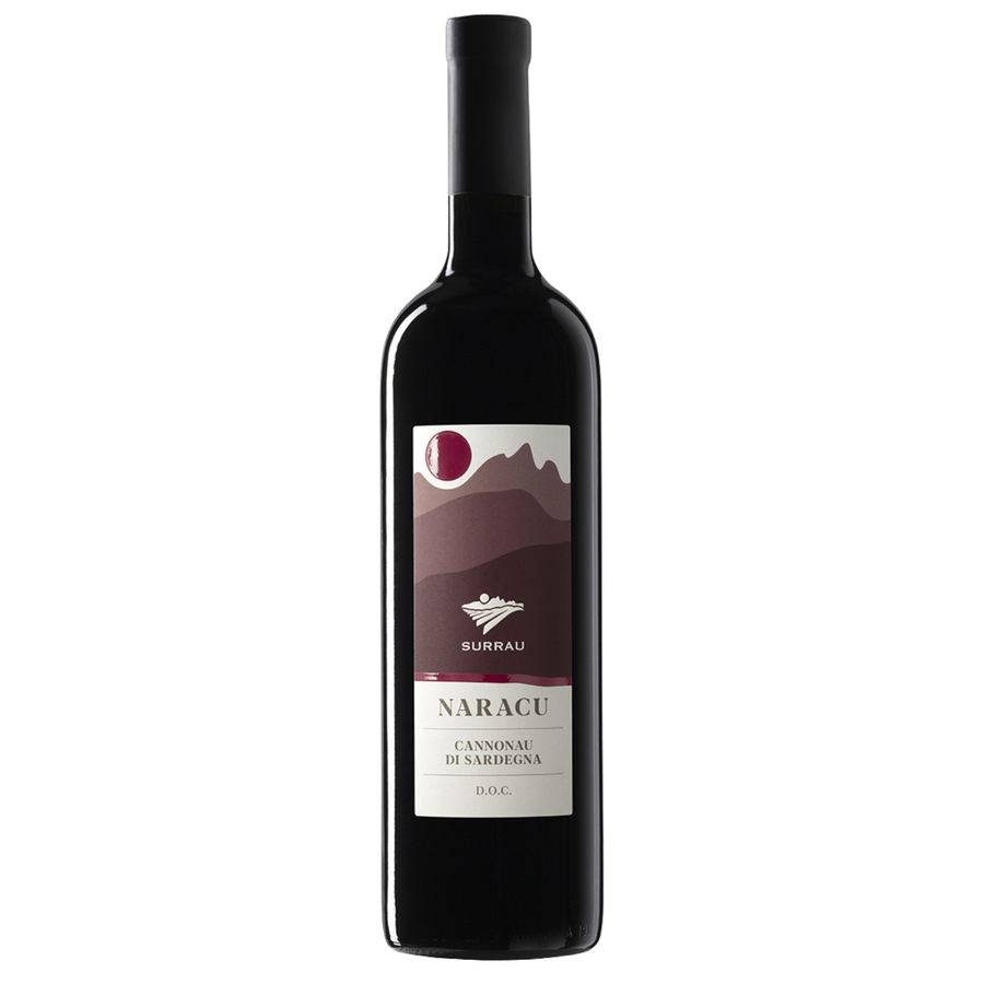 Bottle of Surrau Naracu Cannonau di Sardegna 2024, a Grenache red wine from Sardinia, Italy.
