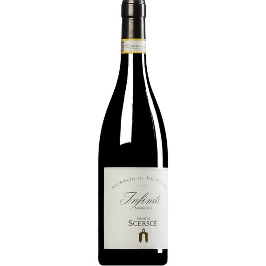 Bottle of Tenuta Scersce Infinito 2019, a Nebbiolo red wine from Lombardy, Italy.