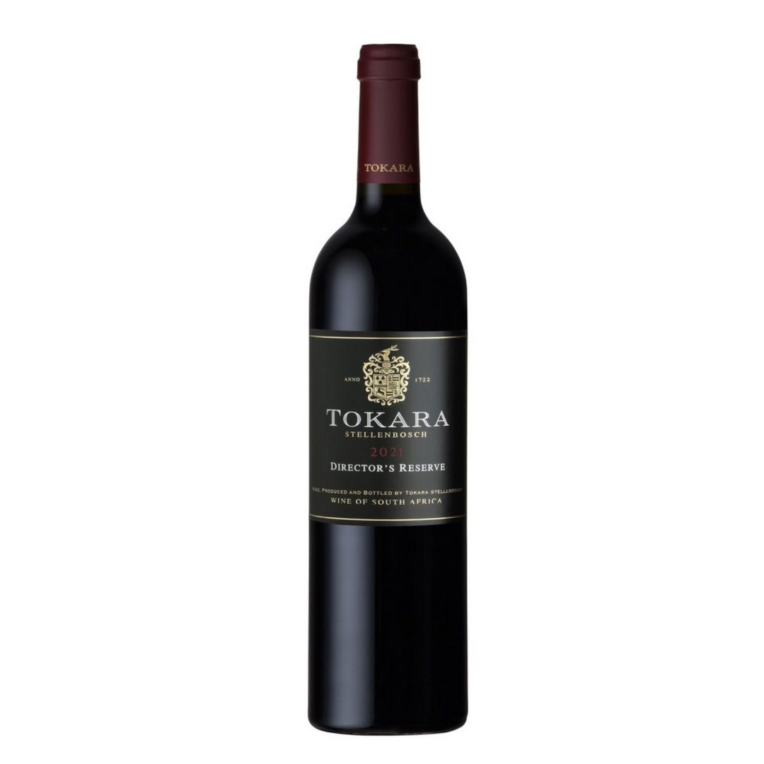 Bottle of Tokara Director's Reserve Red 2021, a red blend wine from Stellenbosch, South Africa.