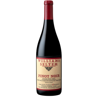Bottle of Williams Selyem Lewis MacGregor Estate Vineyard Pinot Noir, Russian River Valley, California.