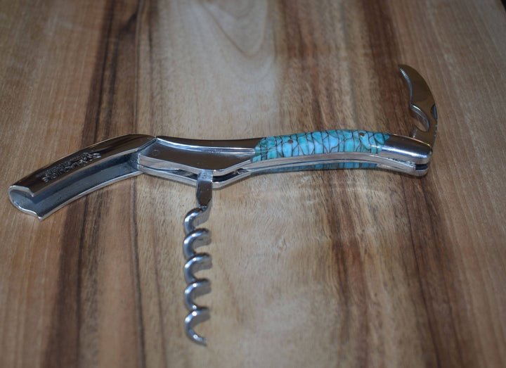 Handcrafted Sommelier Waiter's Corkscrew with Turquoise And Black Paper Waves Handle by Laguiole en Aubrac
